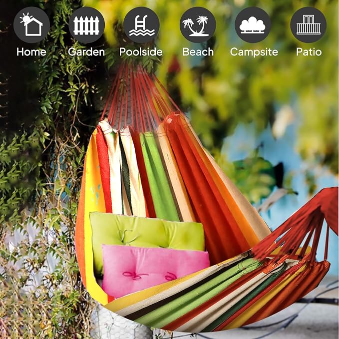 ANYOO Cotton Hammock Portable Camping Hammocks for Hanging Sturdy Garden Comfortable Fabric Hammock with Tree Straps Up to 660lbs with Travel Bag for Camping Outdoor/Indoor Patio Backyard - Image 4