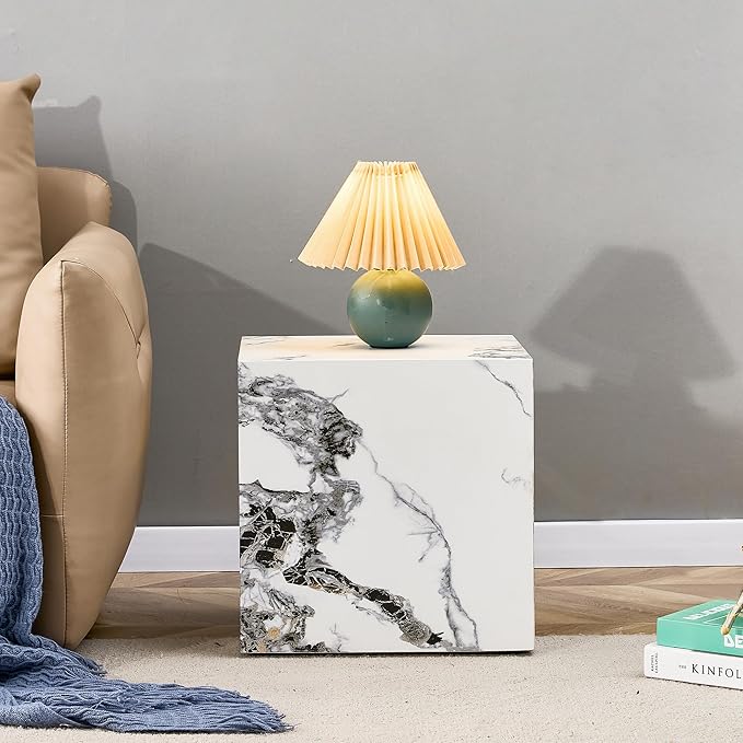 Cube End Table Wood Grain,Modern Side Table for Living Room,Contemporary Nightstand Table Sofa Table for Home,No Assembly