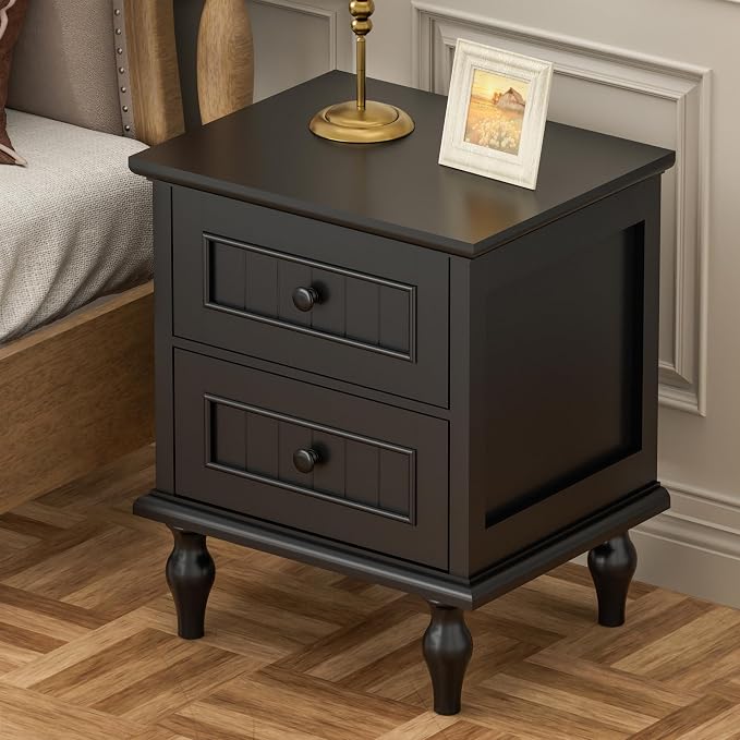 Scurrty Nightstand Set of 2, Antique Style End Table with 2 Drawers, Taller Nightstand for Bedroom, Side Table for Bedroom (Black) - Image 4