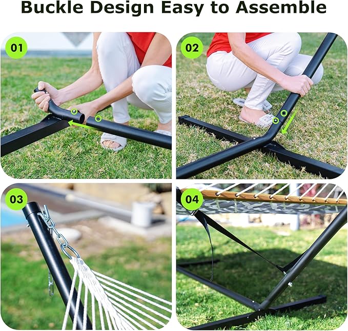 ANAGOO Double Hammock with Stand, Heavy Duty Outdoor Hammock for Two, 500 LBS Capacity, Stable Steel Frame with Balance Strap, Easy Tool-Free Assembly for Patio, Garden, Backyard & Beach,Round Gray - Image 5