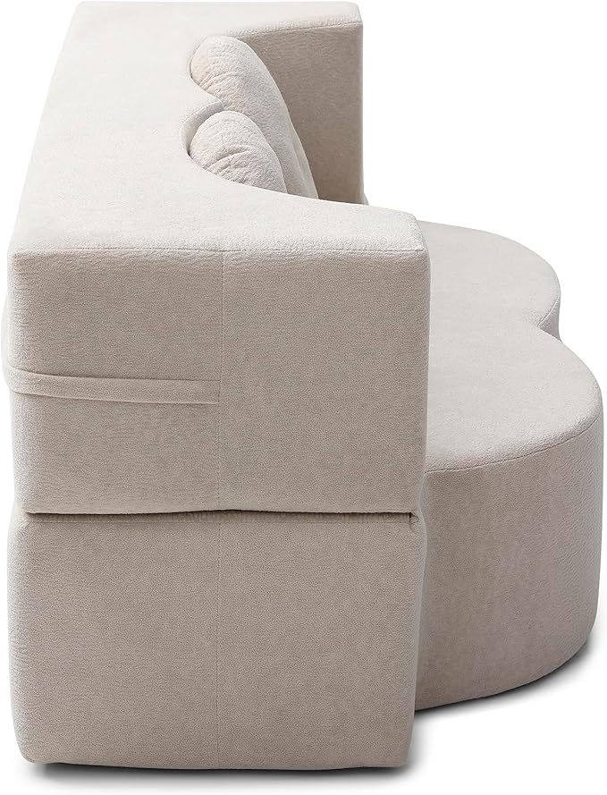KEIKI 2-in-1 Folding Sofa Bed with Pillow, Queen Sleeper Sofa, Floor & Futon Loveseat Couch, Foam Folding Mattress for Living Room, Guest Use, Office, Apartment, No Assembly Required, Beige
