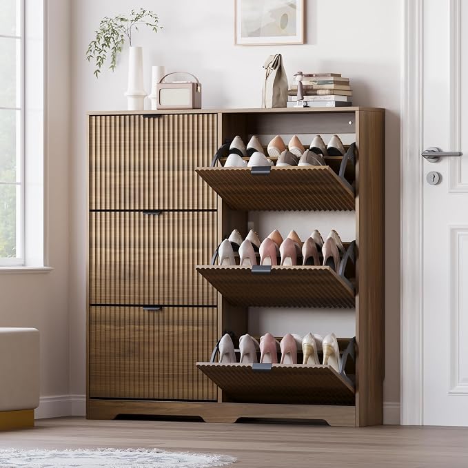 BORNOON Large Shoe Cabinet for Entryway, Tall Narrow Shoe Storage Cabinet with 6 Flip Drawers and Adjustable Shelves, Shoe Rack Cabinet Organizer for Hallway, Foyer, Small Apartment by BORNOON