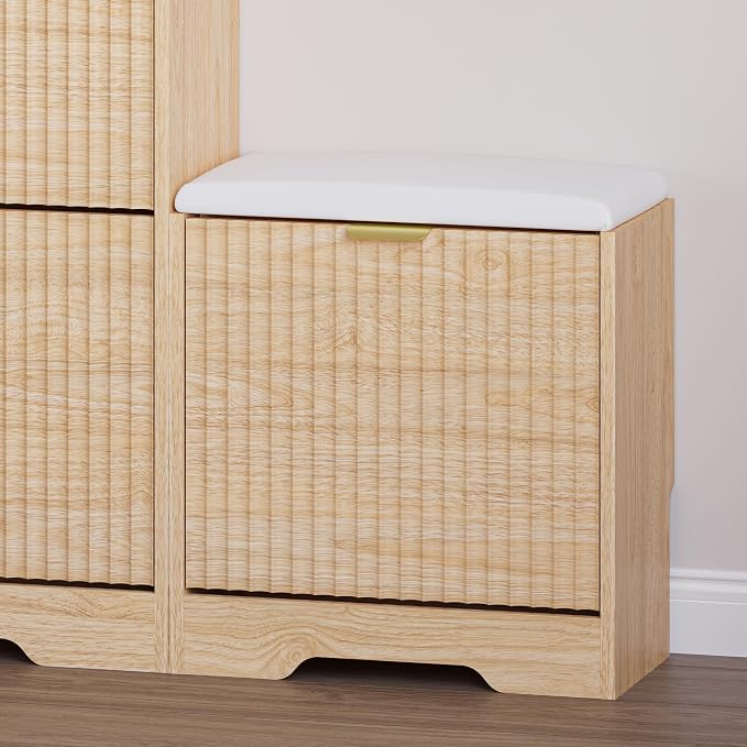 BORNOON Slim Shoe Cabinet with Bench for Entryway, Hidden Storage and Adjustable Shelves, Free Standing Wooden Shoes Organizer for Hallway, Foyer - Image 5