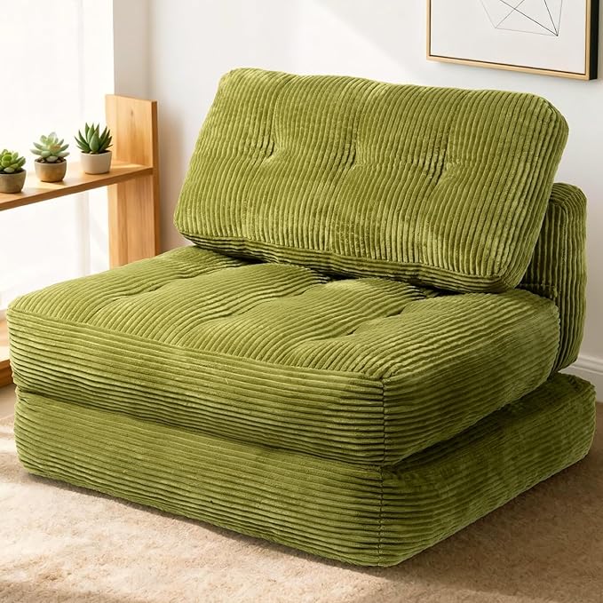 Art3d Folding Sofa Bed, Convertible Sleeper Sofa Bed with Pilow & Back Support, 3 in 1 Long Futon Boneless Couch, Comfy Floor Couch for Living Room, Bedroom, Grass Green