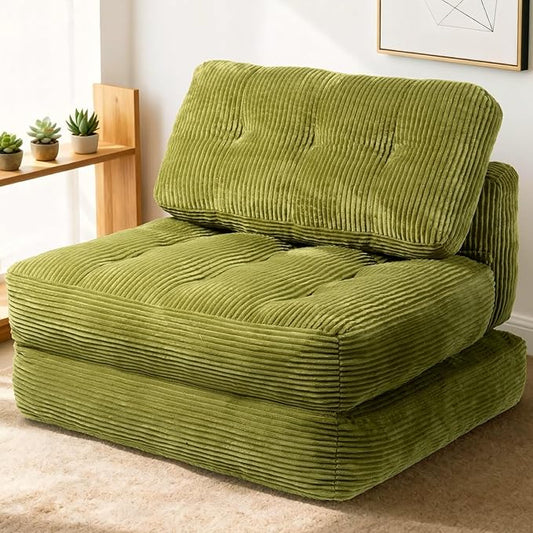 Art3d Folding Sofa Bed, Convertible Sleeper Sofa Bed with Pilow & Back Support, 3 in 1 Long Futon Boneless Couch, Comfy Floor Couch for Living Room, Bedroom, Grass Green