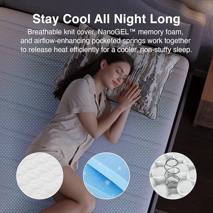 Novilla Twin Size Mattress, Cooling Hybrid Twin Mattress 10 Inch with Upgraded Individual Coils & Gel Memory Foam, Enhanced Support, Reinforced Edge, Motion Isolation, Pressure Relief, CertiPUR-US