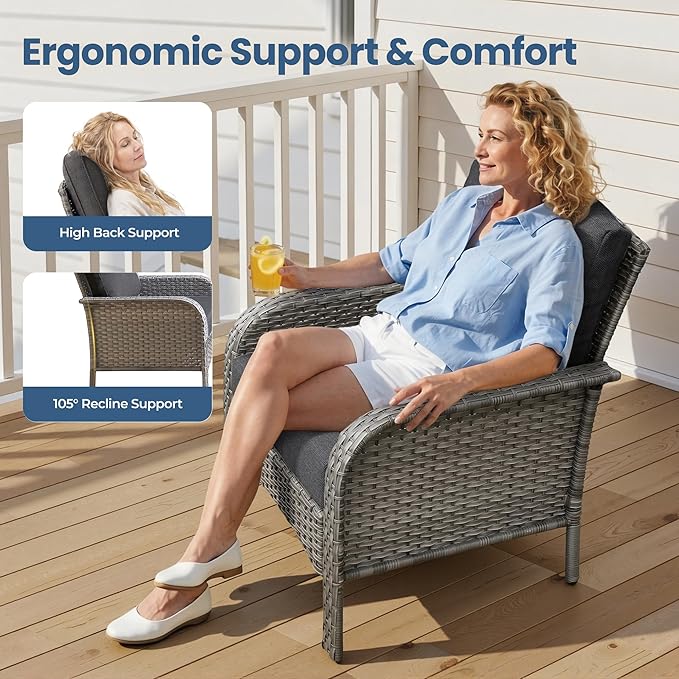 Weaxty Wicker Patio Furniture Set High Back Loveseat Sofa Couch Armchair Coffee Table, All Weather Rattan 4 Pieces Outdoor Conversation Sets for Patio Porch Deck Backyard Poolside, Black