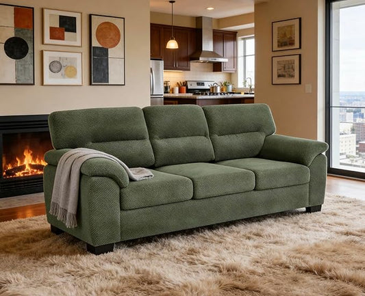 Ball & Cast 3 Seater Sofa Couch with Deep Seats,81" Modern Upholstered Sofa with Padded Armrests, Comfy Couches for Living Room,Apartment and Office,Dark Green