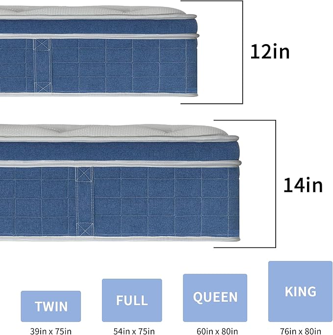 14″ Twin Hybrid Mattress – Cooler, Quieter & Deeper Comfort, Airflow Foam + Pocket Coils, 2″+ Plush Cushion, Heavy-Duty Support, CertiPUR-US, Fiberglass-Free, Mattress in a Box