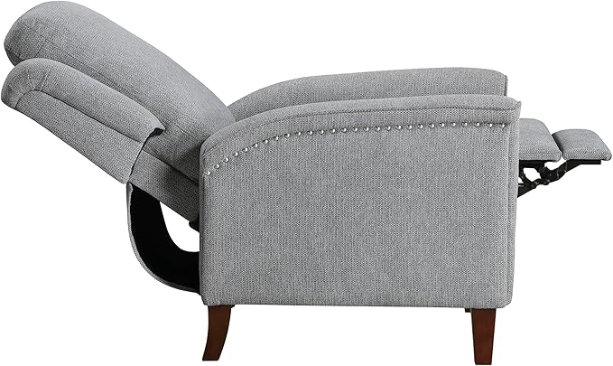 Lexicon Push Back Recliner Chair with Footrest, Reclining Sofa Armchair, Modern Chenille Fabric Recliner with Nailhead Trim for Living Room/Office/Apartment, Gray