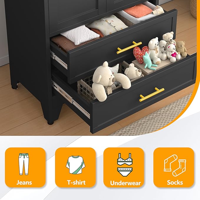 Ckzbx 71" H Metal Armoire Wardrobe Closet with Drawer, Adjustable Shelf, Clothes Drying Pole, Clothes Storage Closet for Bedroom (Black)