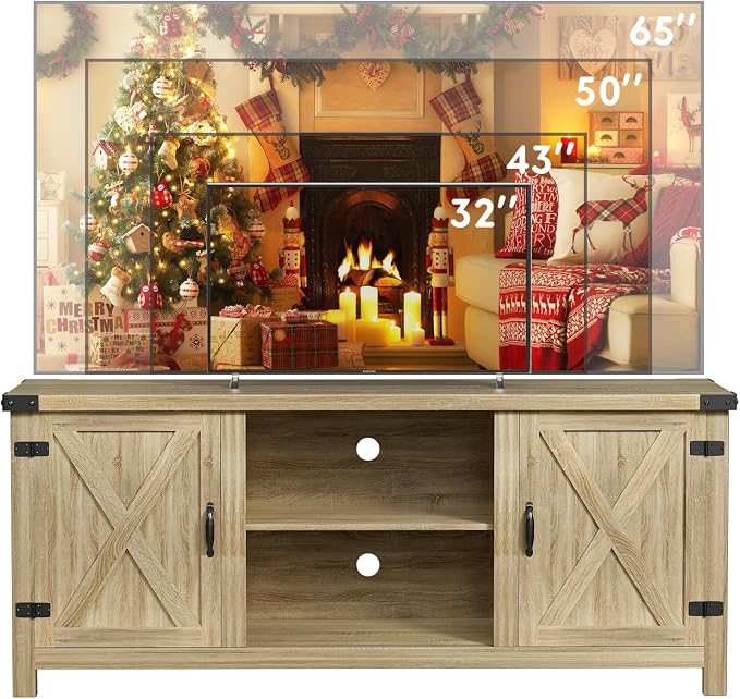 YESHOMY Modern Farmhouse TV Stand with Two Barn Doors and Storage Cabinets for Televisions up to 65+ Inch, Entertainment Center Console Table, Media Furniture for Living Room, 58 Inch, White Oak - Image 9
