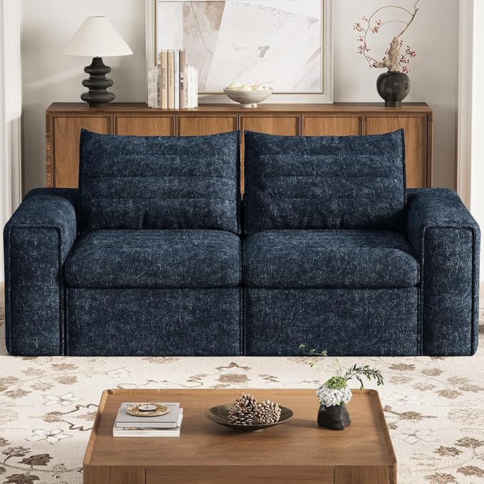 77" Cloud Loveseat Sofa, Deep Seat Couch with Pillows, Modern Comfortable Upholstery Boneless Sofa, 1 piece for Living Room, Bedroom, Apartment, Removable Cover，No Assembly Required, Aqua Blue