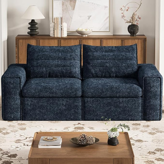 77" Cloud Loveseat Sofa, Deep Seat Couch with Pillows, Modern Comfortable Upholstery Boneless Sofa, 1 piece for Living Room, Bedroom, Apartment, Removable Cover，No Assembly Required, Aqua Blue