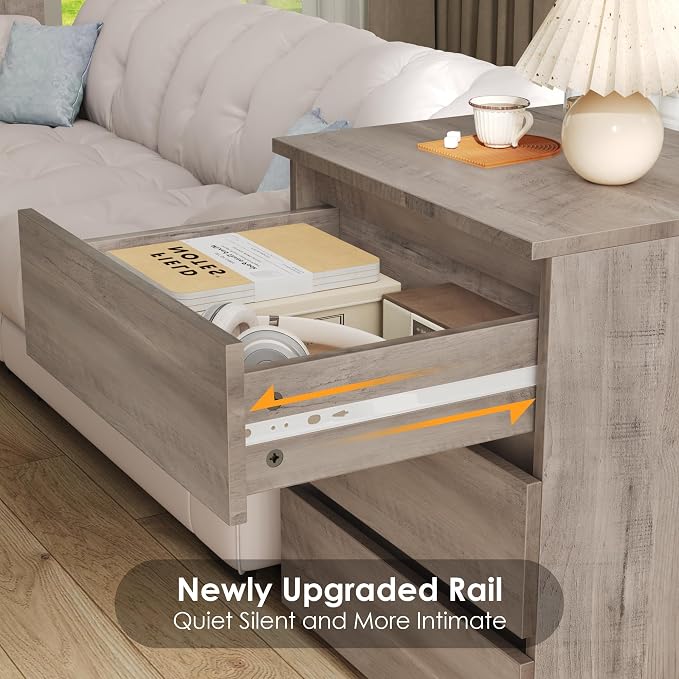 FOTOSOK Nightstand Set of 2 Nightstand with 3 Drawers, Bedside Table Night Stand for Bedroom with Cut-Out Handle, Sofa Side Table 3 Drawer Nightstand for Bedroom, 17.7W*15D*21.7H, Ash Grey - Image 7