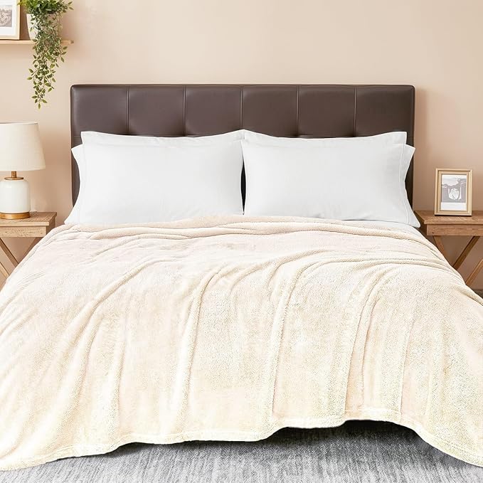 Exclusivo Mezcla Plush Fuzzy Fleece Bed Blanket King Size, Super Soft, Fluffy and Warm Blankets for Couch, Bed, All Season (Ivory, 90x104 inches)