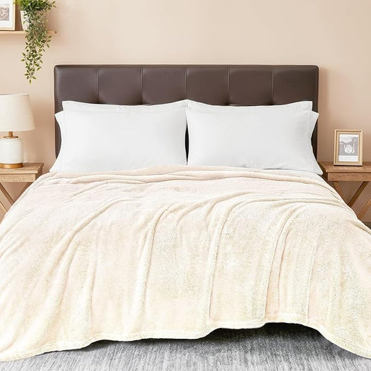 Exclusivo Mezcla Plush Fuzzy Fleece Bed Blanket King Size, Super Soft, Fluffy and Warm Blankets for Couch, Bed, All Season (Ivory, 90x104 inches)