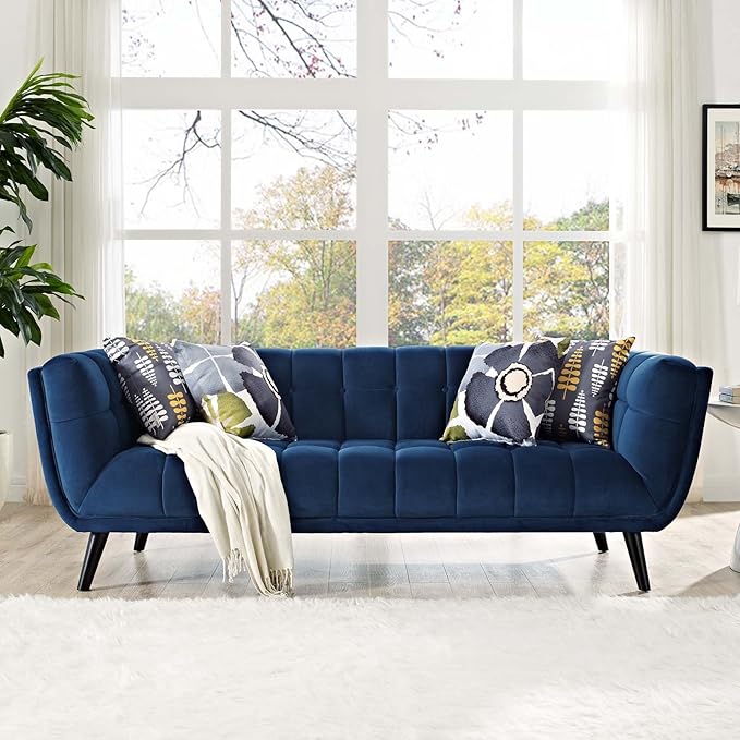 Modway Bestow Mid-Century Performance Velvet Upholstered Tufted Sofa In Navy