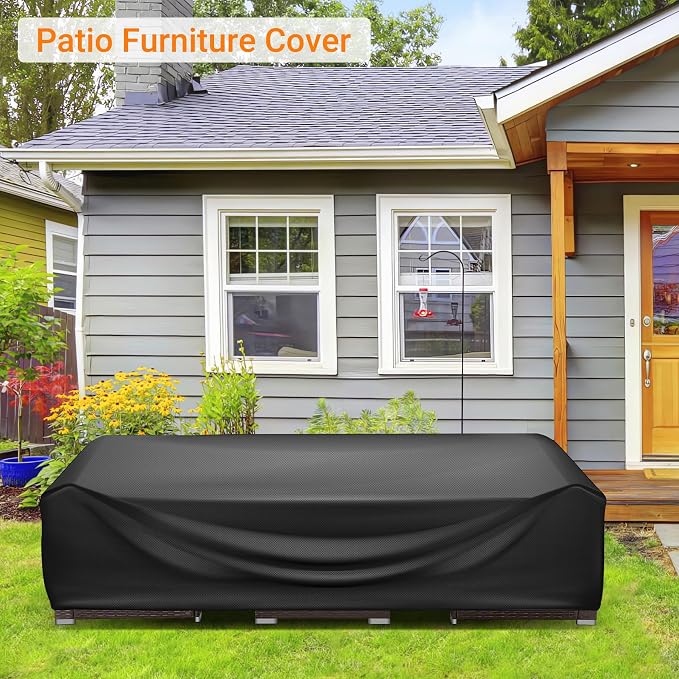 WLEAFJ Patio Furniture Covers Rectangle, Outdoor Table Covers Waterproof, Heavy Duty Outdoor Furniture Cover, Patio Sectional Set Cover 108"L x 82"W x 28"H, Black - Image 6
