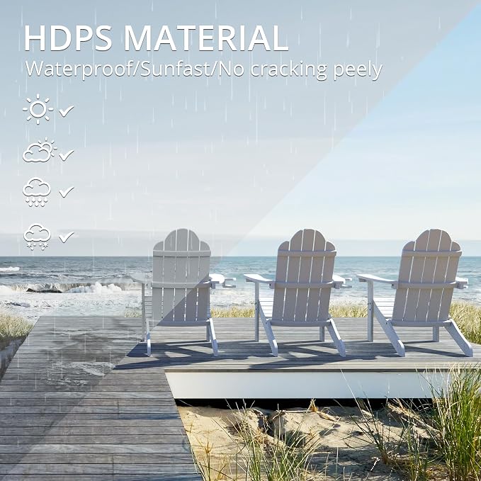 LUE BONA HDPS Adirondack Chairs, 1 Chair, Long-Lasting All-Season Outdoor Patio, Hidden Cup Holder, 350 LBS, White - Image 4