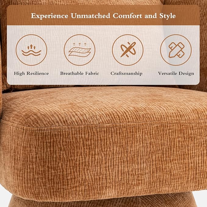 360° Swivel Accent Chair, Modern Velvet Barrel Chair with Arms and Pillow, Upholstered Single Sofa for Living Room, Bedroom, Office, Orange