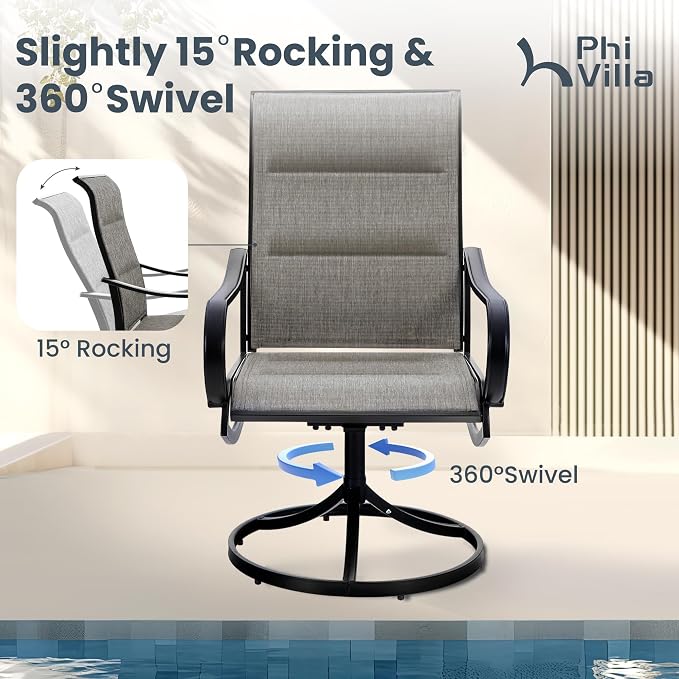 PHI VILLA Patio Swivel Dining Chair, Outdoor Metal Chairs with Padded Textilene, All Weather Patio Chair for Lawn Garden Poolside, Set of 8 - Image 3