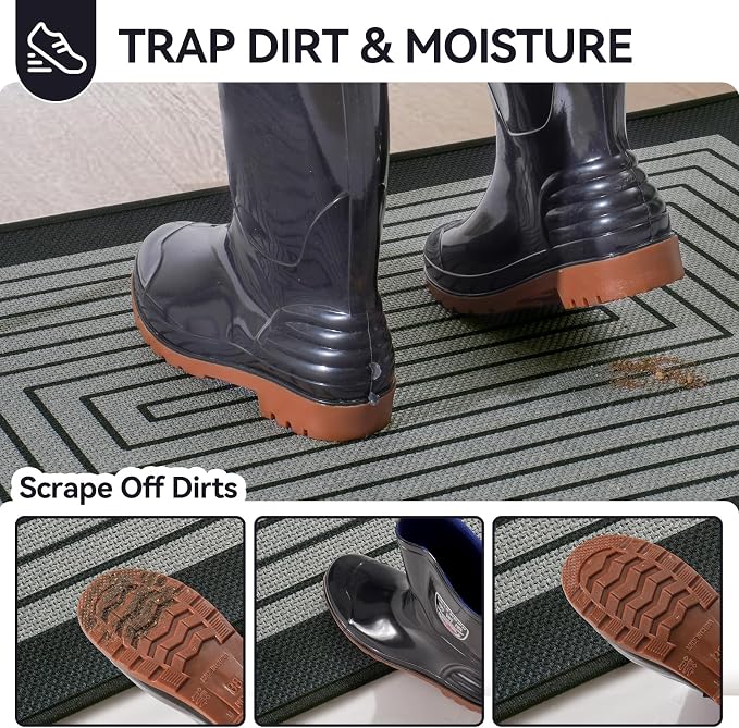 Front Door Mat 24''x35'', Absorbent Dirt Resist Washable Non Slip Low-Profile Indoor Doormat, Easy Clean Entryway Welcome Door Mats, Grey - Image 3