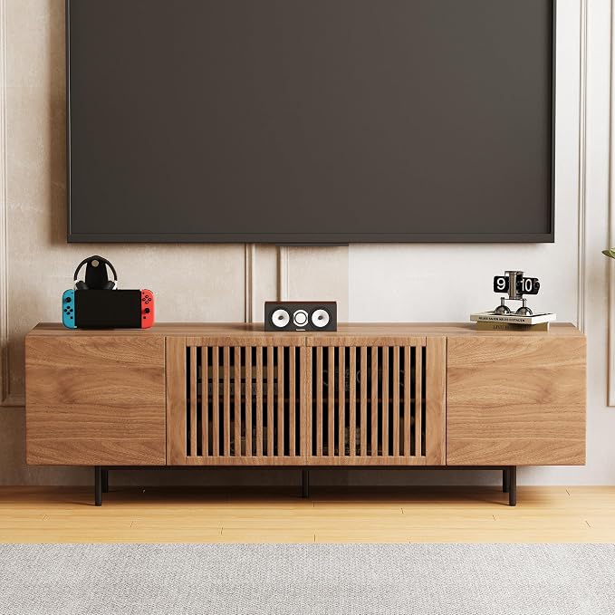 70.87" Mid Century Modern TV Stand, Walnut Media Console for 70 Inch TVs, Entertainment Cabinet with 4 Storage Compartments for Living Room or Bedroom - Image 5