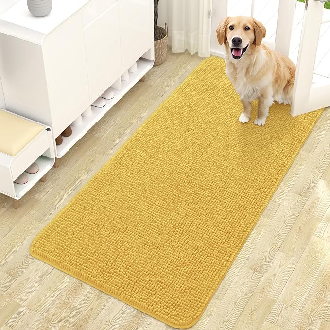 OLANLY Dog Door Mat for Muddy Paws 47x24, Absorbs Moisture and Dirt, Absorbent Non-Slip Washable Doormat, Quick Dry Chenille Mud Mat for Dogs, Entry Indoor Entryway Carpet for Inside Floor, Yellow by OLANLY