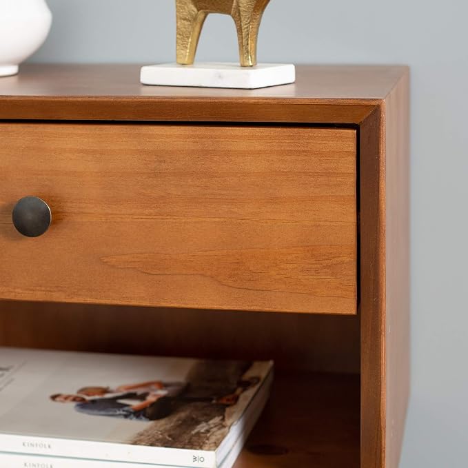 Walker Edison Mid Century Modern Wood Nightstand Side Table Bedroom Storage Drawer and Shelf Bedside End Table, 1 Drawer, Caramel - Image 7