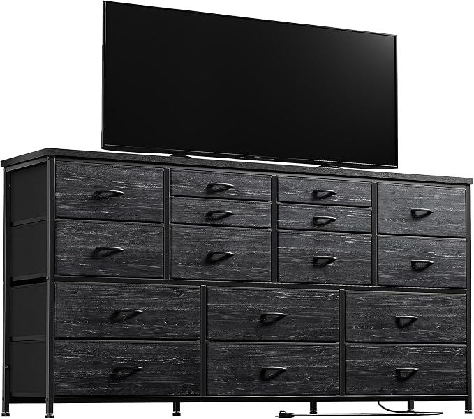 16 Drawers Long Dresser for Bedroom, 51"W Dressers with Power Outlets for 60"Inch TV for Living Room, Entertainment Center with Storage, Media TV Stand Console Table 51.1''W*11.8''D*34.8''H, Black - Image 9
