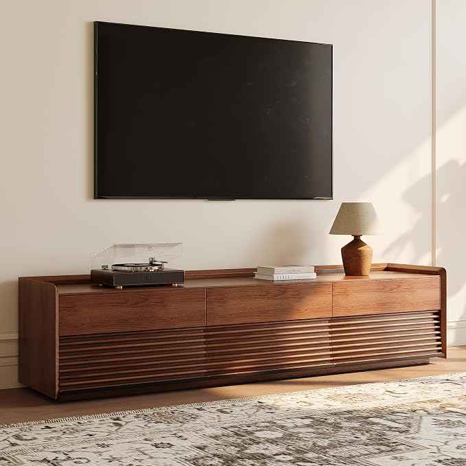 POVISON Fully-Assembled Mid Century Modern TV Stand, 78.74" Wood Media Console with Adjustable LED Light, Entertainment Center with Storage for Living Room - Image 2