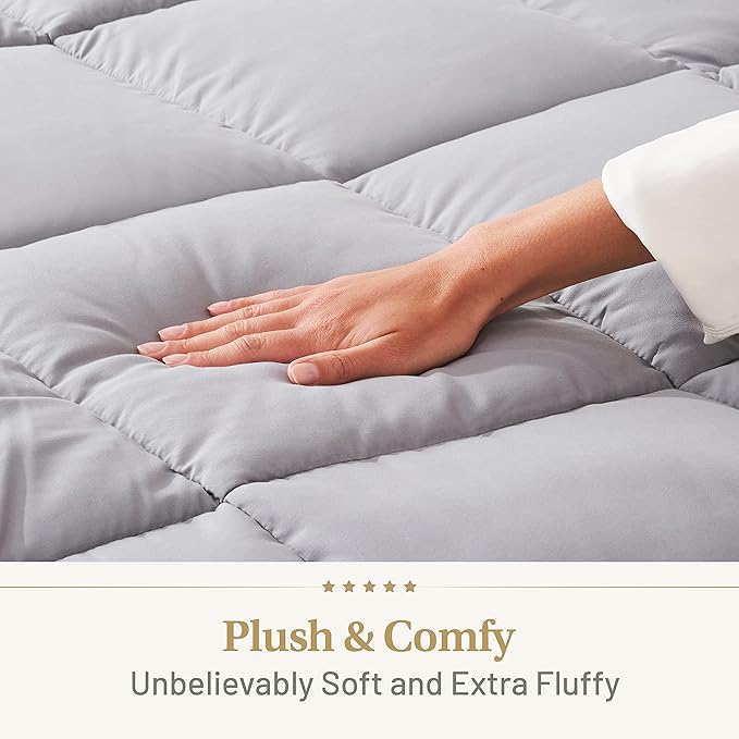 Lavish Comforts® Grey Comforter Queen – Fluffy Down Alternative Duvet Insert, Light Grey Comforter, All-Season Bedding, Hypoallergenic, Machine Washable, Queen Duvet Insert with Corner Loops