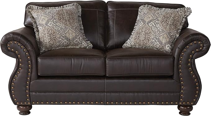 Leinster Faux Leather Loveseat with Antique Bronze Nailheads