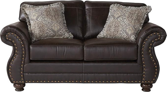 Leinster Faux Leather Loveseat with Antique Bronze Nailheads
