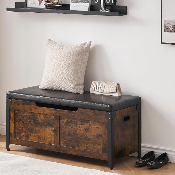 GAOMON Storage Chest, Wooden Storage Trunk with Metal Frame, Entryway Shoes Bench with Cushion, Large Storage Organizer, 39.4" Lift-Top Storage Chest with 2 Hinges for Bedroom, Living room by GAOMON