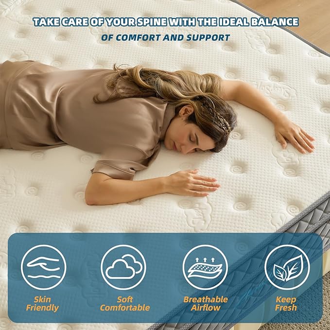 Queen Mattress 12 Inch Queen Size Mattresses in a Box Memory Foam Hybrid Bed Mattress for Silent Sleep with Pocket Spring Motion Isolation,Pressure Relief,Fiberglass Free,Medium Firm Feel