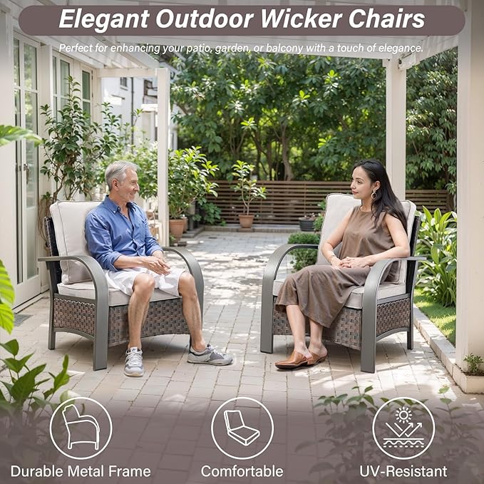 Belord 6 Pieces Patio Furniture Set with Fire Pit Table - 50000 BTU Propane Fire Pit, 2 Single Leisure Chairs, High Back Wicker Rattan Couch, Outdoor Conversation Set for Casual Gathering