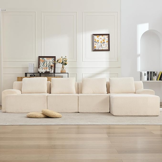 KIGOTY Modular Sectional Sofa Set, 5 PCS Comfy Cloud Sectional Couch with Deep Seat, Sleeper Sofa Bed with Ottoman, Modern Boneless Couch for Living Room, No Assembly Required,White
