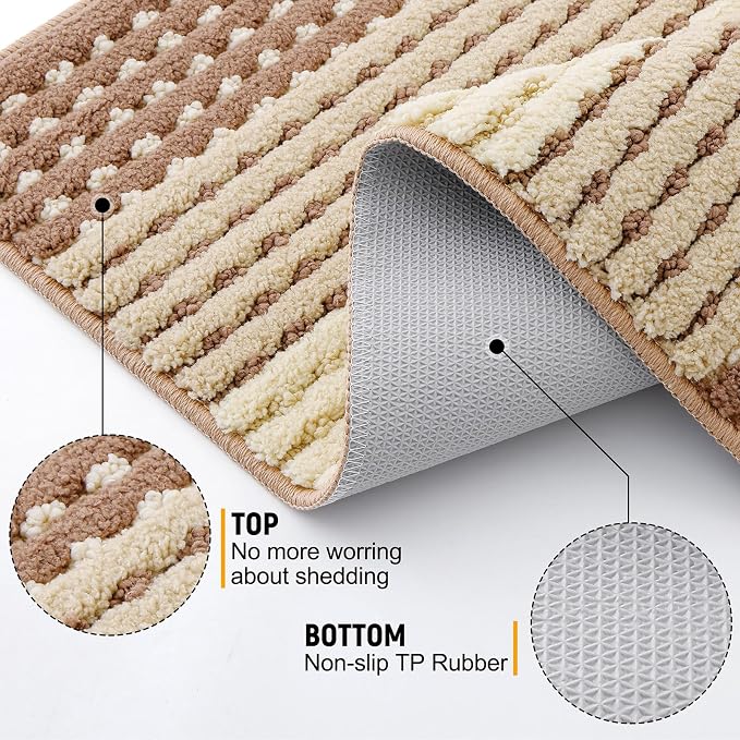 Kitinjoy Indoor Outdoor Door Mat, 32x20 Non-Slip Absorbent Dirt Trapper, Low-Profile Washable Inside Entrance Front Floor Mat, Sturdy Soft Entry Dotted Ombre Doormats for Entryway, Light Brown - Image 3
