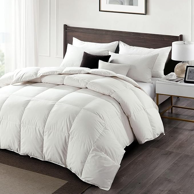 APSMILE Lightweight Down Feather Fibers Oversized Queen Size Duvet Insert - 100% Cotton Cover, High Fill-Power Light Bedding Comforter for Warm Weather/Hot Sleepers (98 x 98 inches, Ivory White)