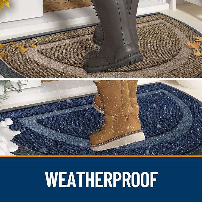 OLANLY Half Circle Door Mat Indoor Outdoor Entrance Welcome, Waterproof All-Season, All-Weather Doormat, Sturdy Natural Rubber, Low Profile, Easy Clean Patio Porch Entryway Mat, 59x23, Green - Image 3