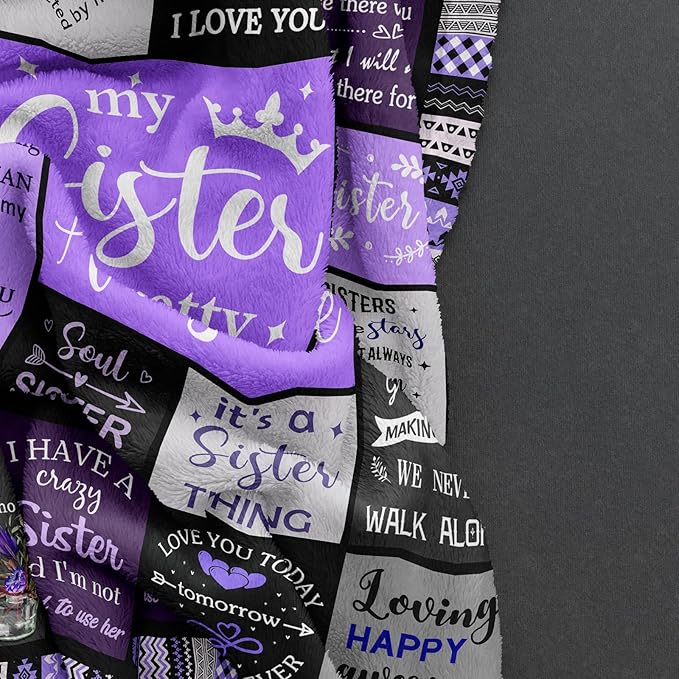 Ruvinzo Sister Gifts from Sis, Sisters Birthday Gift Idea, Best Sister Ever Gift for Women, Birthday Gifts for Sisters, Sis Soft Purple Throw Blanket 60" x 50"