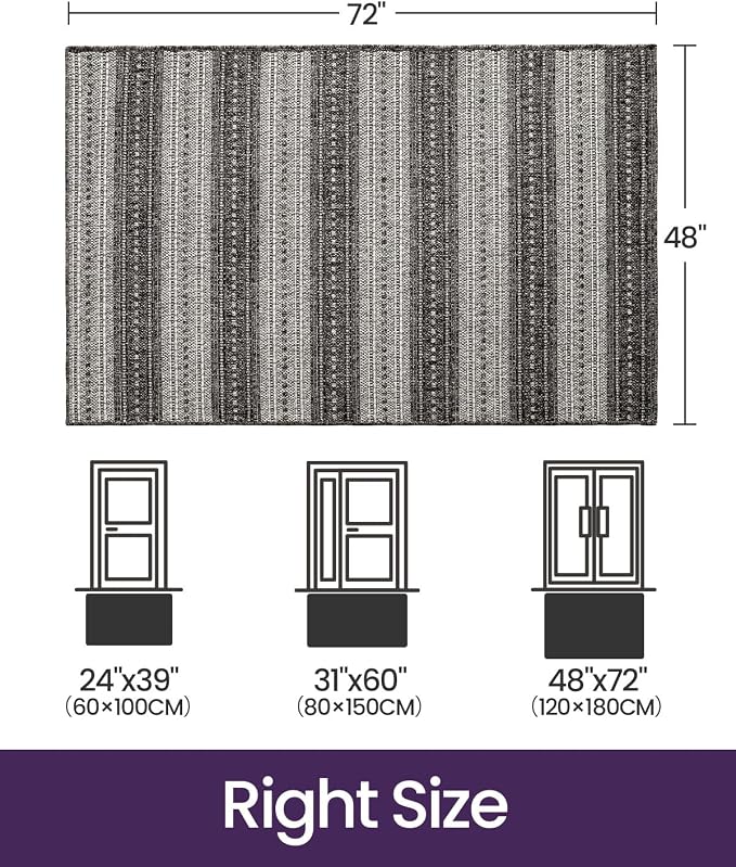 DEXI Dirt Trapper Door Mat, 48x72 Washable Doormat, Dirt Resistant and Absorbent, Easy Clean Low-Profile Floor Rugs for Entryway, Front Door, and Inside Entrance, Striped Grey - Image 2