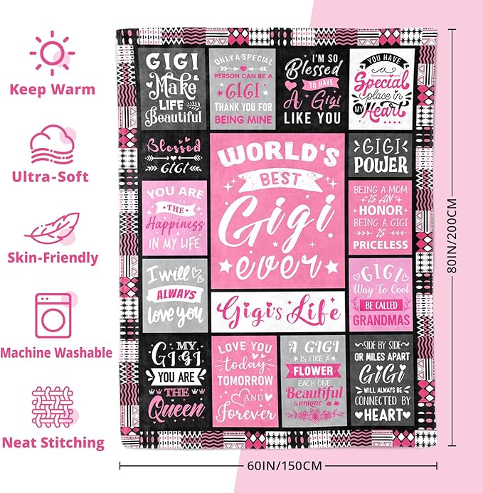 Gigi Gifts for Grandma - World's Best Gigi Ever Gifts on Christmas Mothers Day Birthday - Birthday Gift for Grandma from Grandkids Unique - Gigis Life Blanket 60"x80"