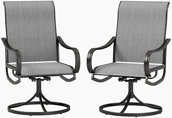 PHI VILLA Patio Swivel Dining Chairs Set of 2, Outdoor Chair with Textilene Mesh Fabric & Black Metal Frame for All Weather Outdoor Lawn Garden Poolside (Gray) by PHIVILLA