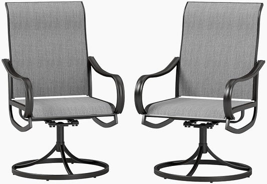 PHI VILLA Patio Swivel Dining Chairs Set of 2, Outdoor Chair with Textilene Mesh Fabric & Black Metal Frame for All Weather Outdoor Lawn Garden Poolside (Gray) by PHIVILLA