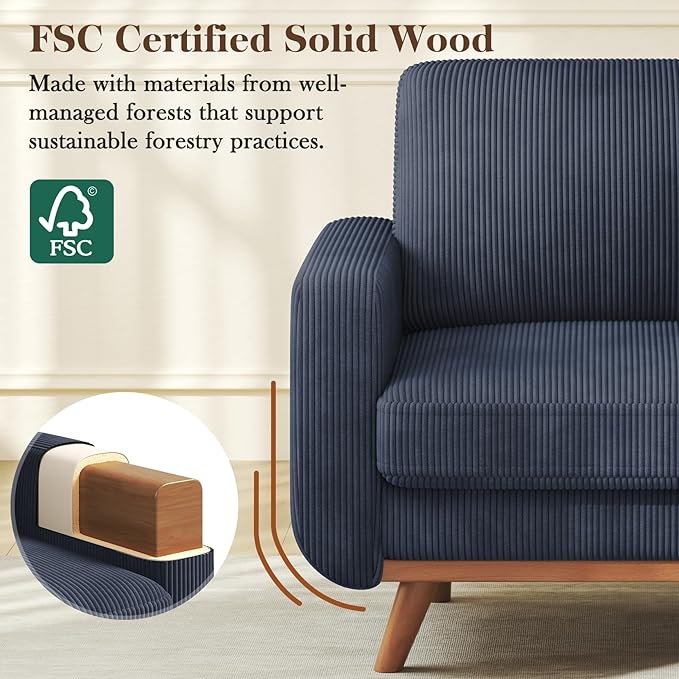 38.5" Dark Blue Corduroy Accent Chair, Comfy Deep Seat Armchair with Spring Cushion, Modern Reading Sofa for Living Room Bedroom