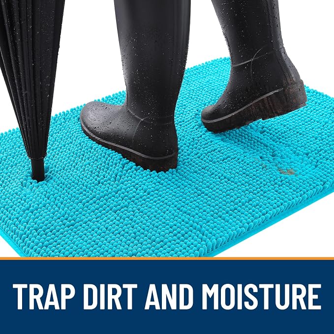 OLANLY Dog Door Mat for Muddy Paws 47x24, Absorbs Moisture and Dirt, Absorbent Non-Slip Washable Doormat, Quick Dry Chenille Mud Mat for Dogs, Entry Indoor Entryway Carpet for Inside Floor, Aqua Blue - Image 2