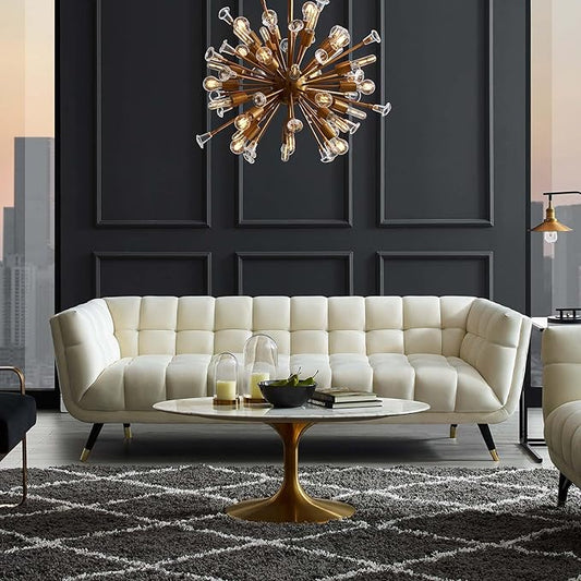 Modway Adept Contemporary Mid-Century Modern Performance Velvet Upholstered Tufted Sofa in Ivory